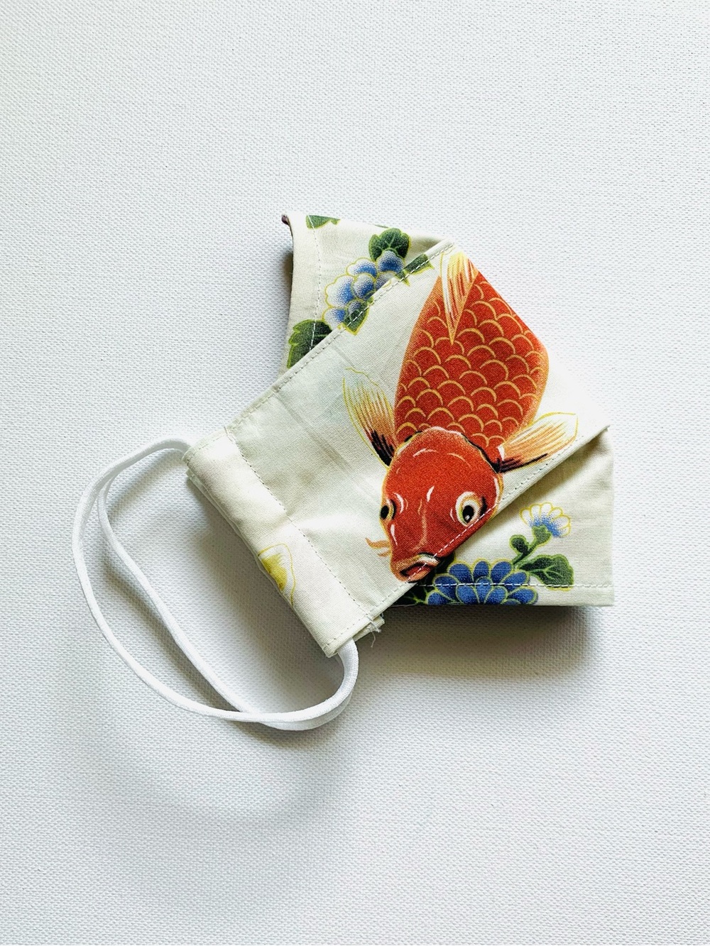 NEW Handmade Koi Fish Print Kids Cotton Face Mask in Beige